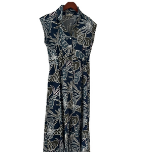 MELLODAY Green and Blue Sundress with Wrap Tie Front and Mandarin Collar